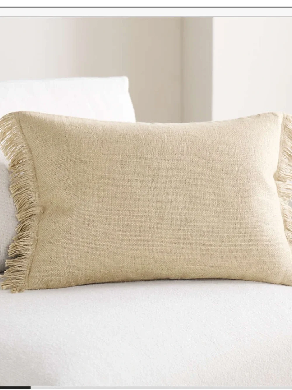 Crate & Barrel European Flax Texture Fringe Accent Pillow Size 24 x 16 Inches
